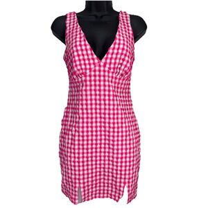 Asos Mini Dress Sz 4 Hot Pink White Gingham Sundress Barbie Picnic‎ Check Summer